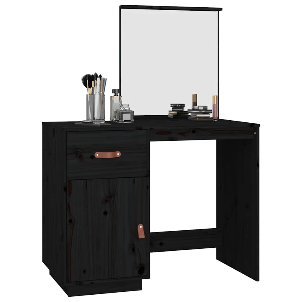 vidaXL Dressing Table Black 95x50x134 cm Solid Wood Pine 4