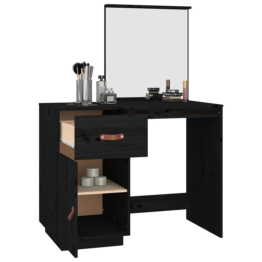 vidaXL Dressing Table Black 95x50x134 cm Solid Wood Pine 5