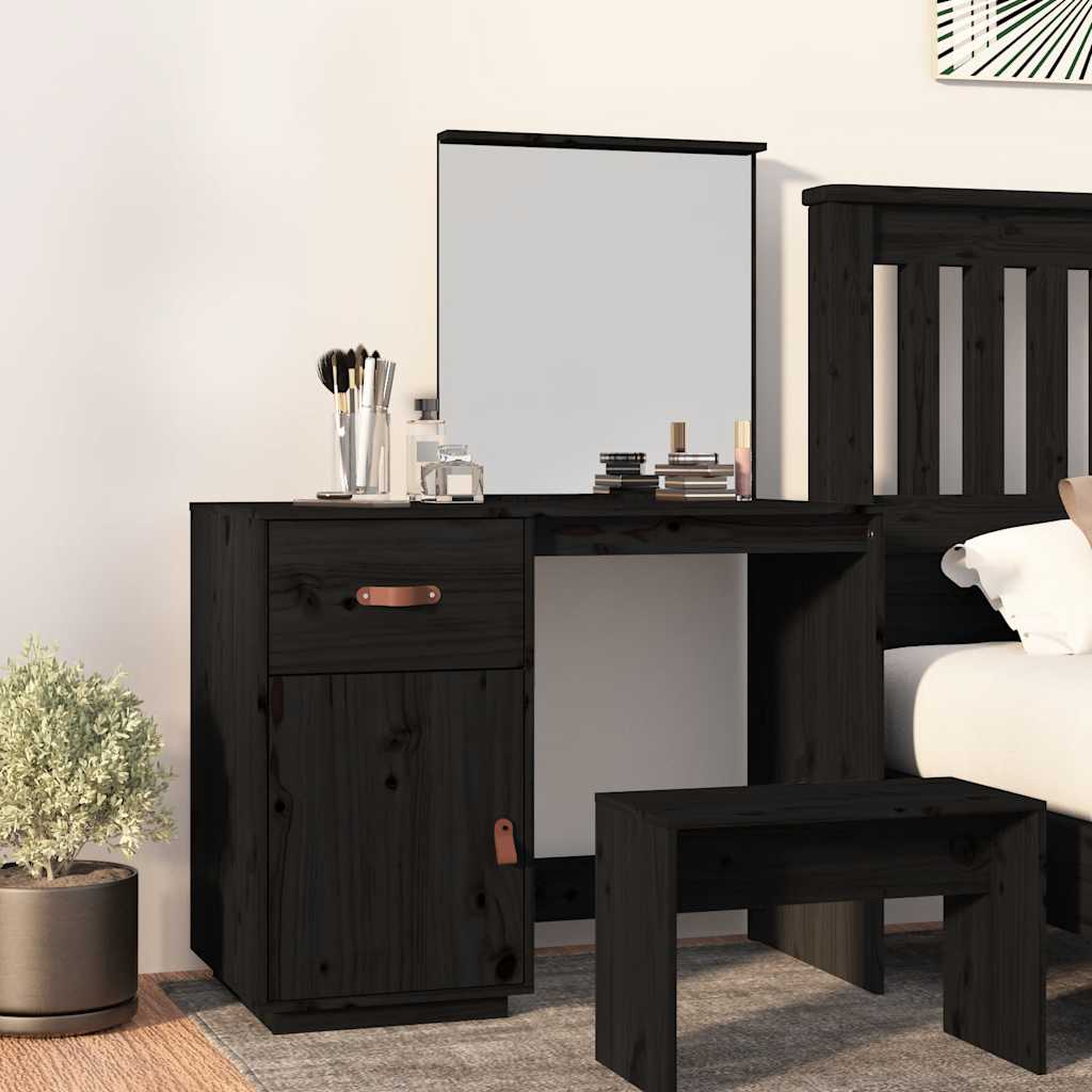 vidaXL Dressing Table Black 95x50x134 cm Solid Wood Pine 1