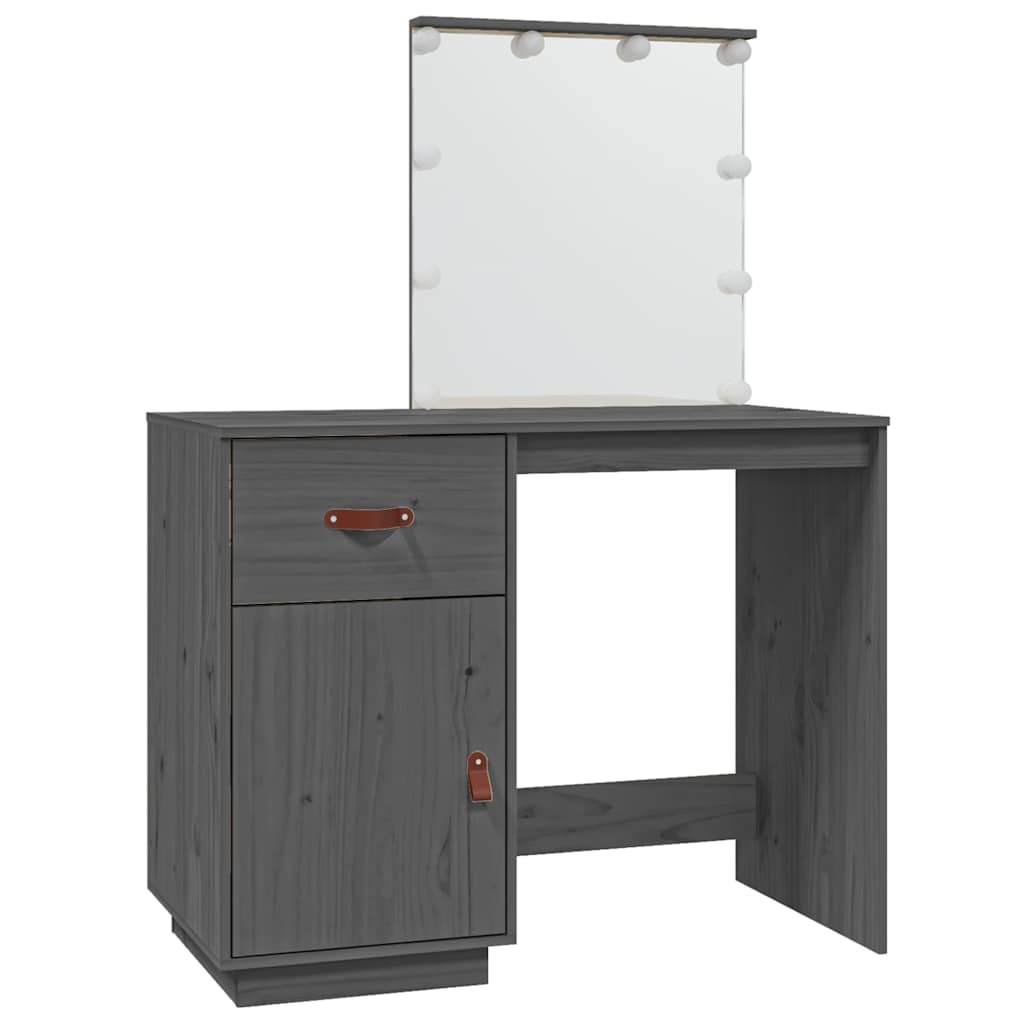 vidaXL Dressing Table with LED Grey 95x50x133.5 cm Solid Wood Pine 2