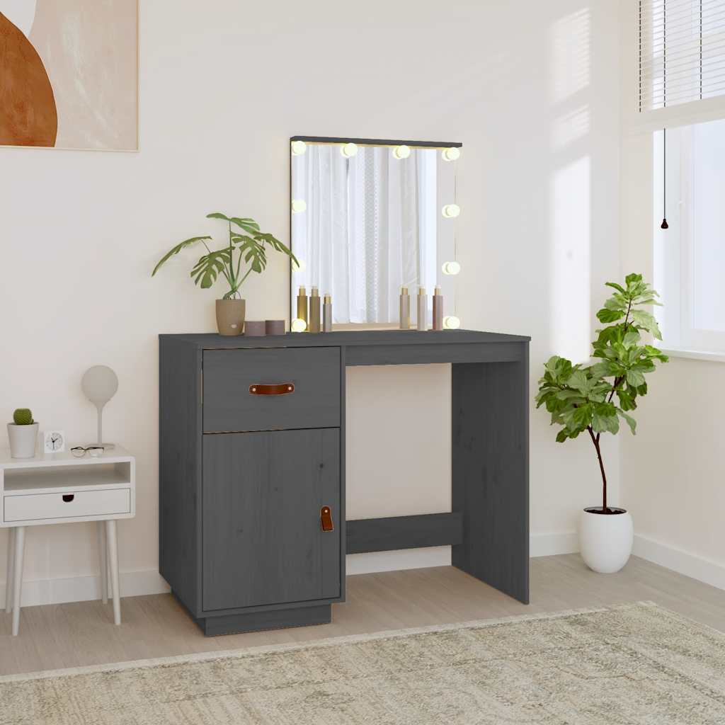 vidaXL Dressing Table with LED Grey 95x50x133.5 cm Solid Wood Pine 3