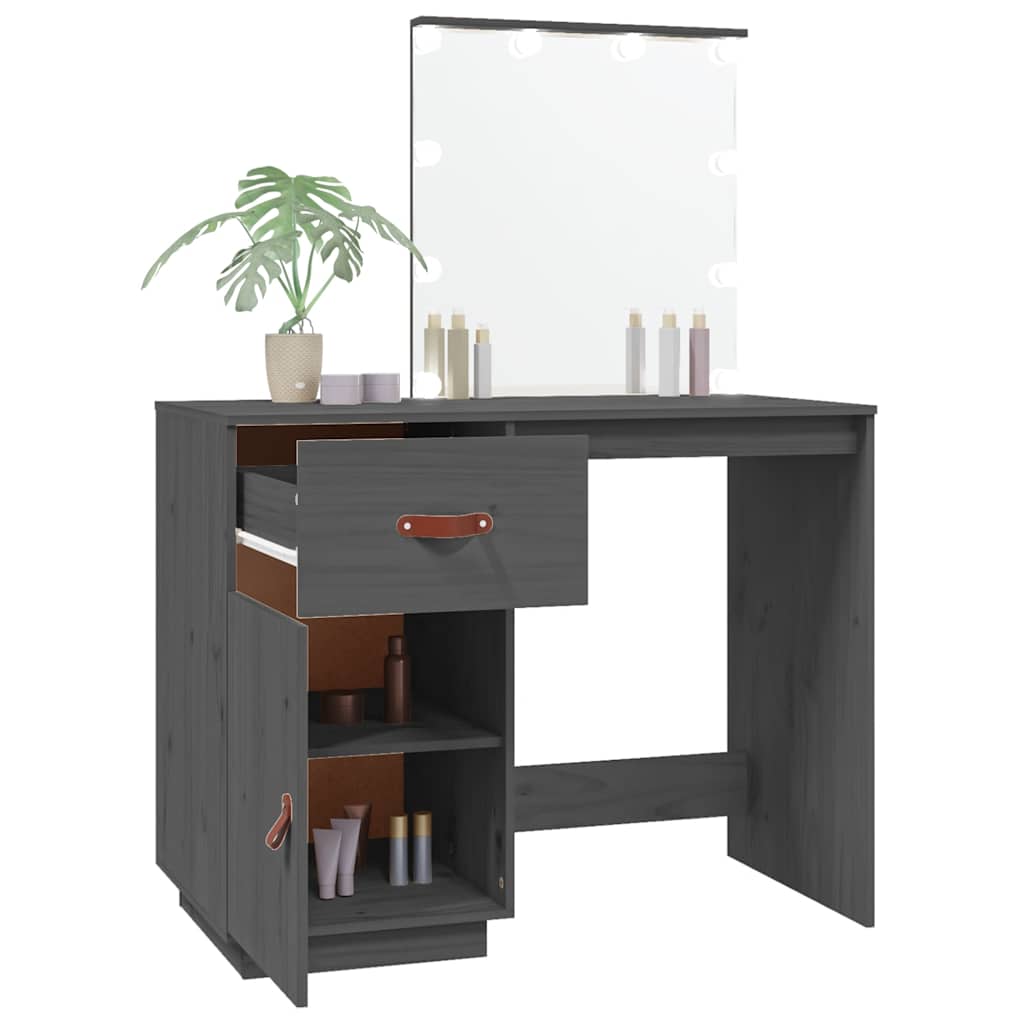 vidaXL Dressing Table with LED Grey 95x50x133.5 cm Solid Wood Pine 5