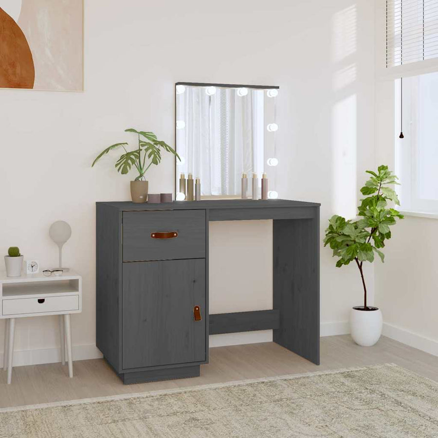 vidaXL Dressing Table with LED Grey 95x50x133.5 cm Solid Wood Pine 1
