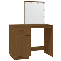 vidaXL Dressing Table with LED Honey Brown 95x50x133.5 cm Solid Wood Pine 2