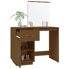 vidaXL Dressing Table with LED Honey Brown 95x50x133.5 cm Solid Wood Pine 5