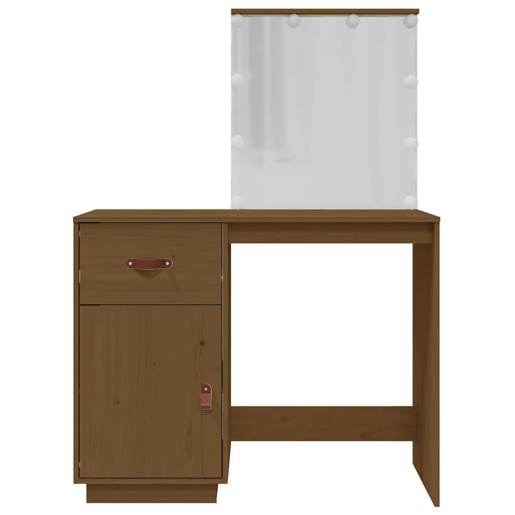 vidaXL Dressing Table with LED Honey Brown 95x50x133.5 cm Solid Wood Pine 6