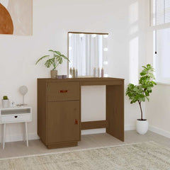 vidaXL Dressing Table with LED Honey Brown 95x50x133.5 cm Solid Wood Pine 1
