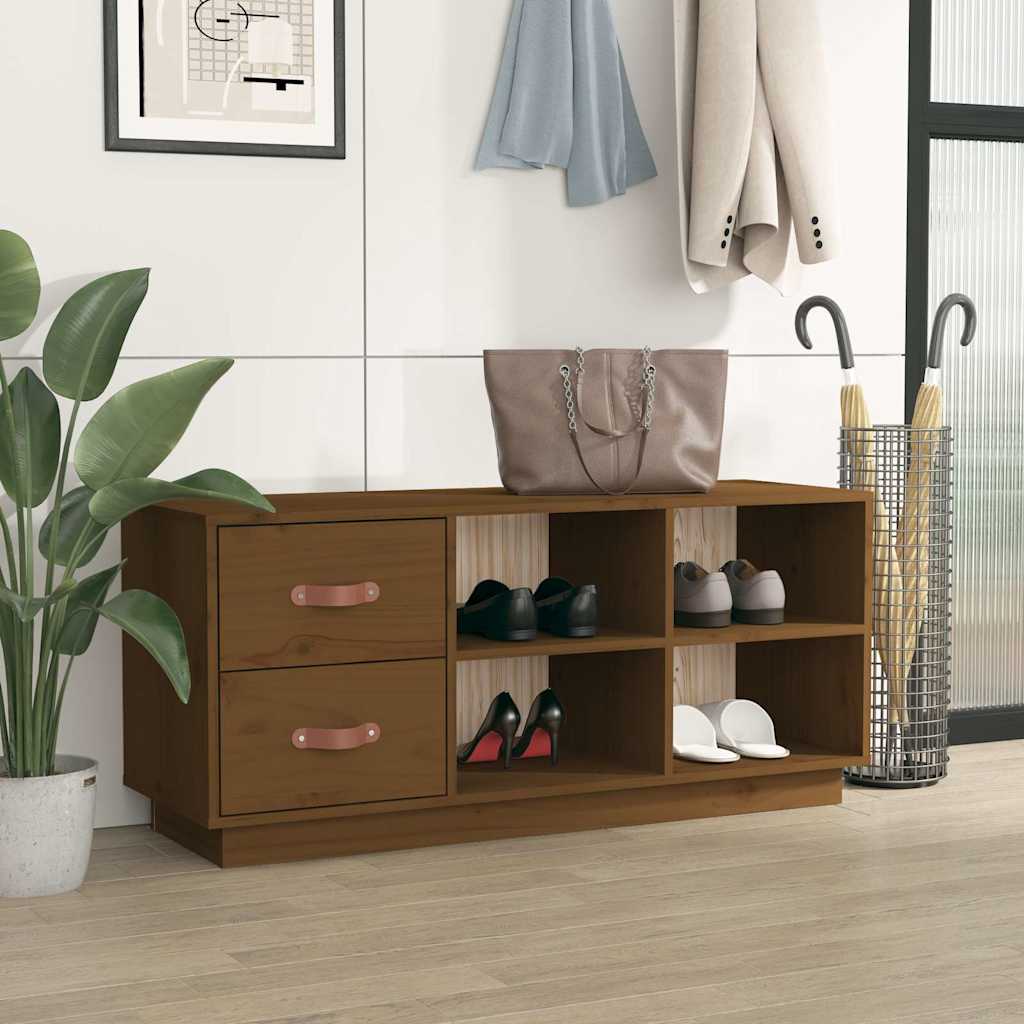 vidaXL Shoe Bench | Honey brown | Solid pine wood | 100 cm x 34 cm x 45 cm 3