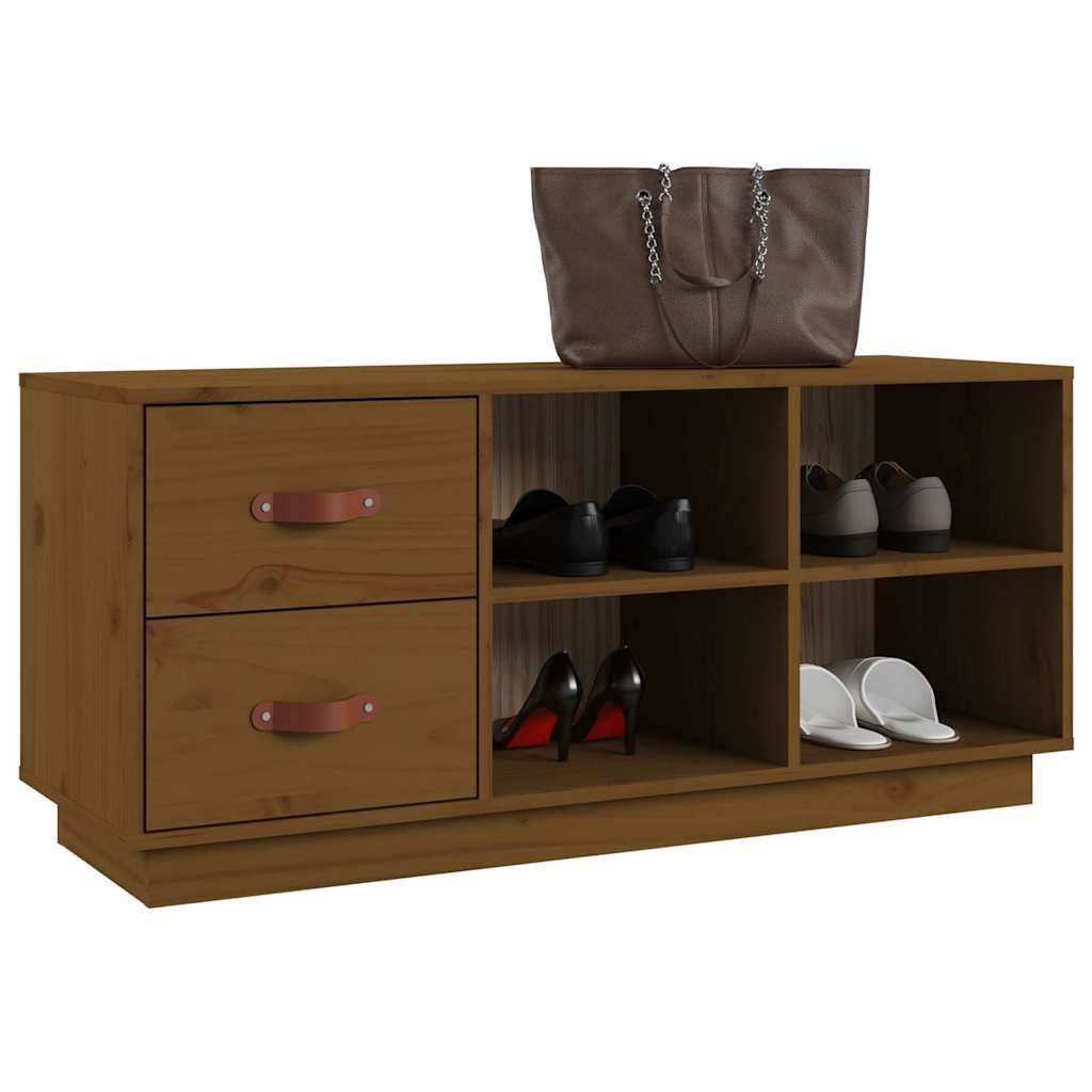 vidaXL Shoe Bench | Honey brown | Solid pine wood | 100 cm x 34 cm x 45 cm 4