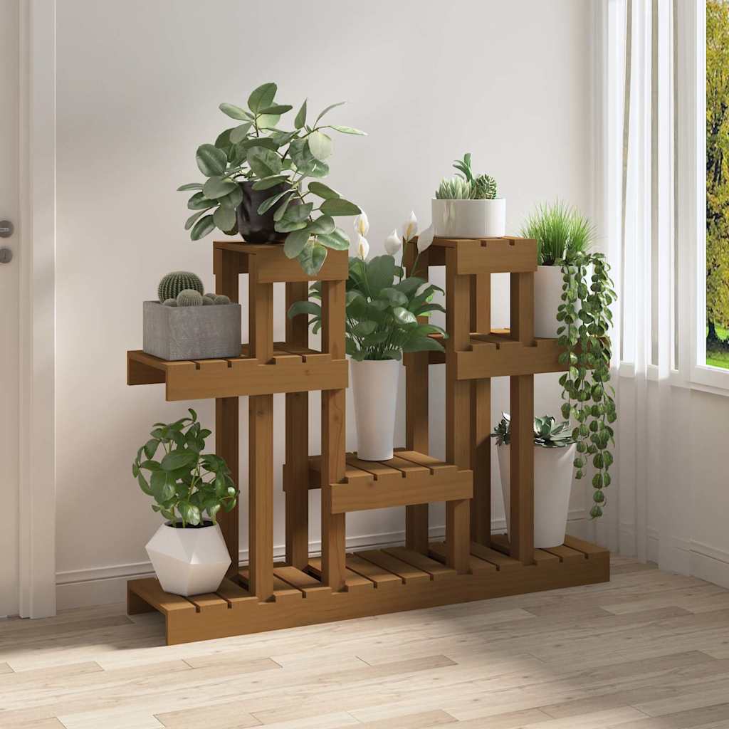 vidaXL Plant Stand Honey Brown 104.5x25x77.5 cm Solid Wood Pine 3