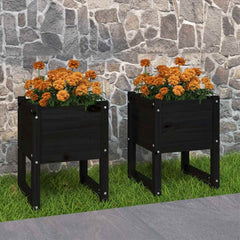 vidaXL Planters 2 pcs Black 40x40x52.5 cm Solid Wood Pine 1