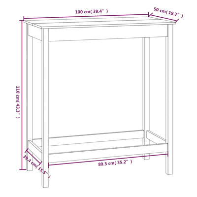 Bar Table 100x50x110 cm Solid Wood Pine