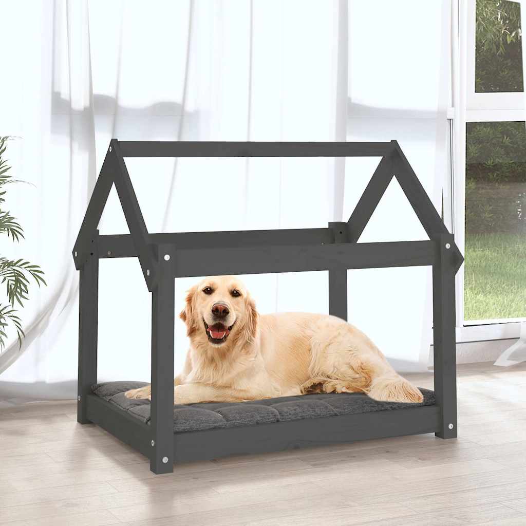vidaXL Dog Bed Grey 81x60x70 cm Solid Wood Pine 3