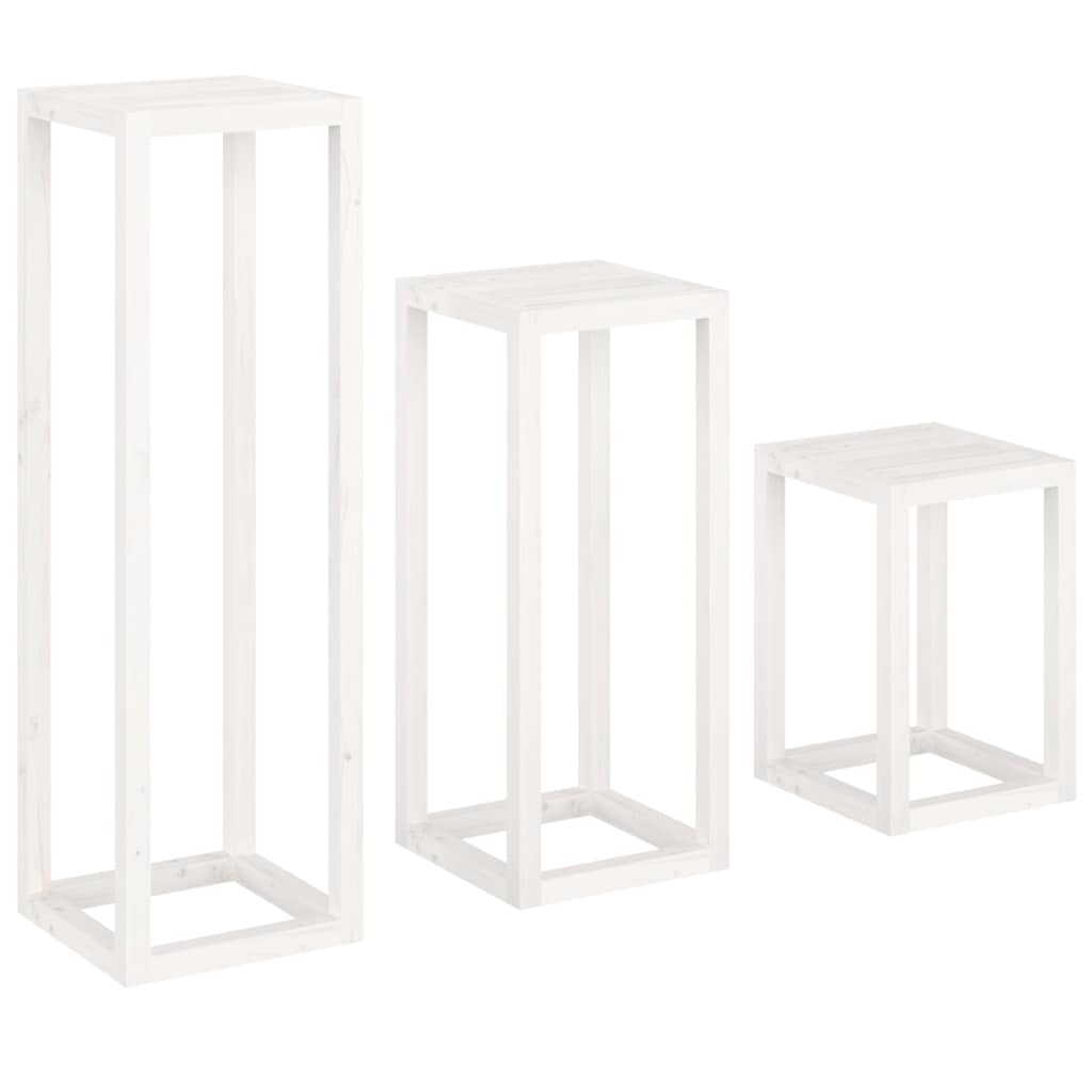 3 Piece Plant Stand Set Solid Wood Pine White