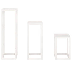 3 Piece Plant Stand Set Solid Wood Pine White