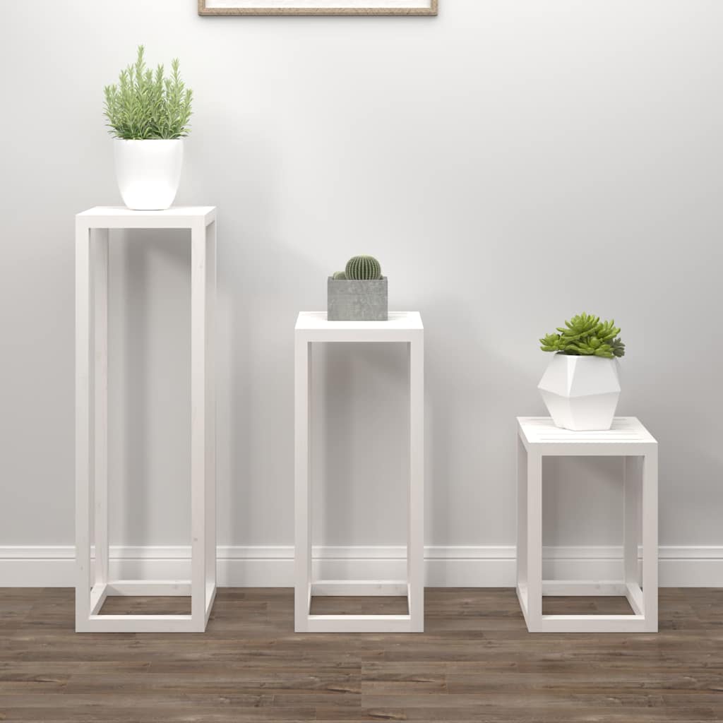 3 Piece Plant Stand Set Solid Wood Pine White