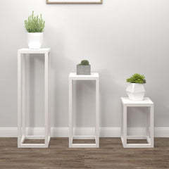 3 Piece Plant Stand Set Solid Wood Pine White