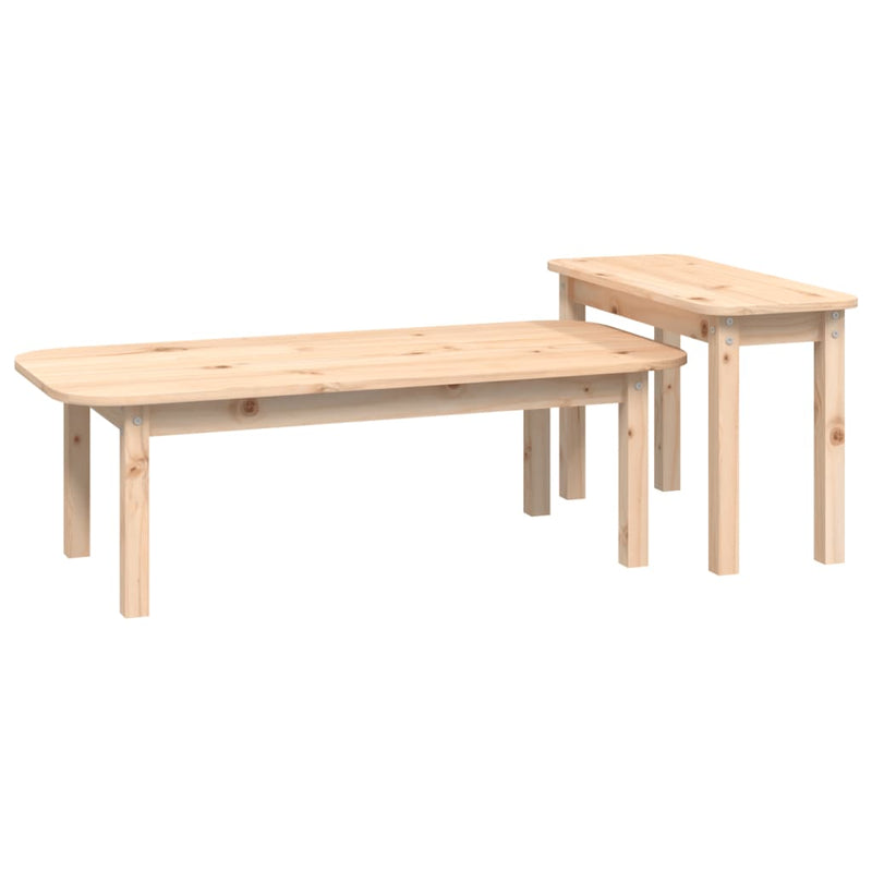 Juego de mesa de centro de 2 piezas de madera maciza de pino