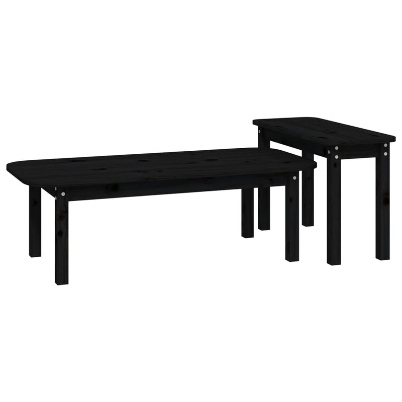 Juego de mesa de centro de 2 piezas de madera maciza de pino negro