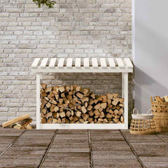 vidaXL Firewood Rack White 108x64.5x78 cm Solid Wood Pine 3