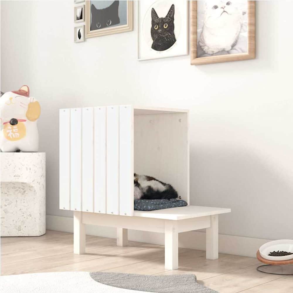Cat House 60x36x60 cm Solid Wood Pine White