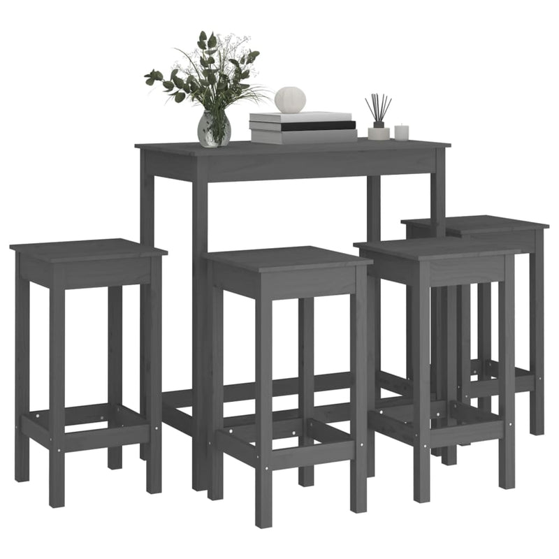 5 Piece Bar Set Grey Solid Wood Pine