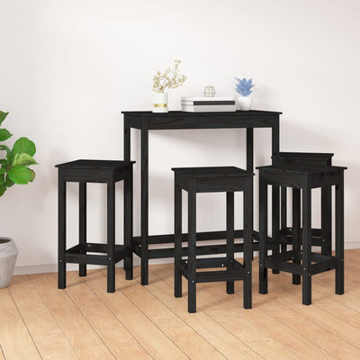 5 Piece Bar Set Black Solid Wood Pine