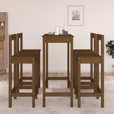 5 Piece Bar Set Honey Brown Solid Wood Pine