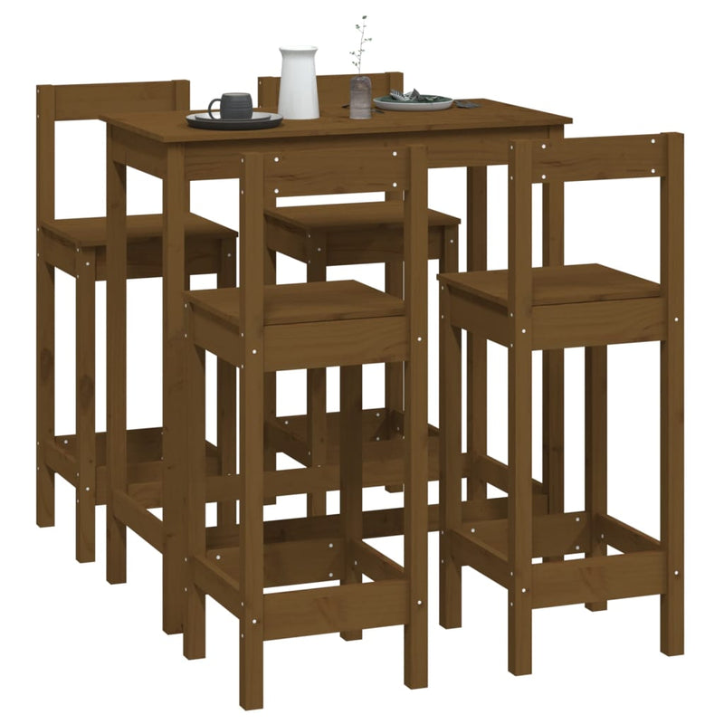 5 Piece Bar Set Honey Brown Solid Wood Pine