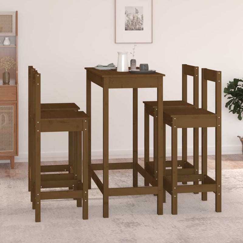 5 Piece Bar Set Honey Brown Solid Wood Pine