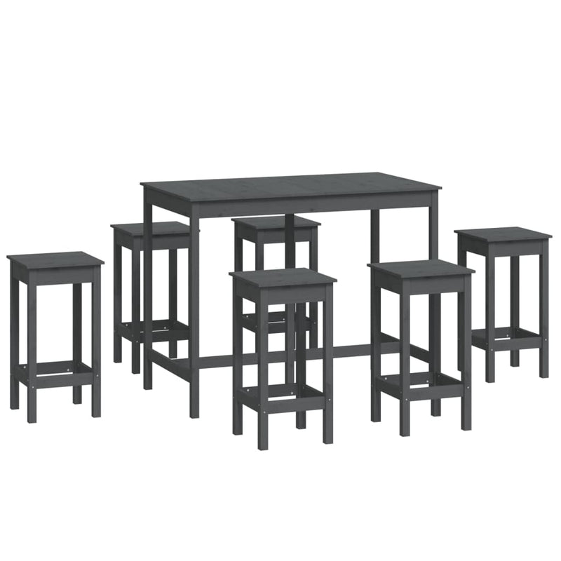 7 Piece Bar Set Grey Solid Wood Pine