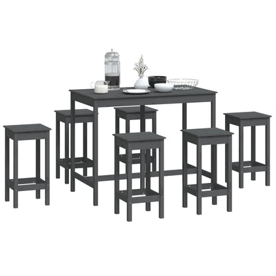 7 Piece Bar Set Grey Solid Wood Pine