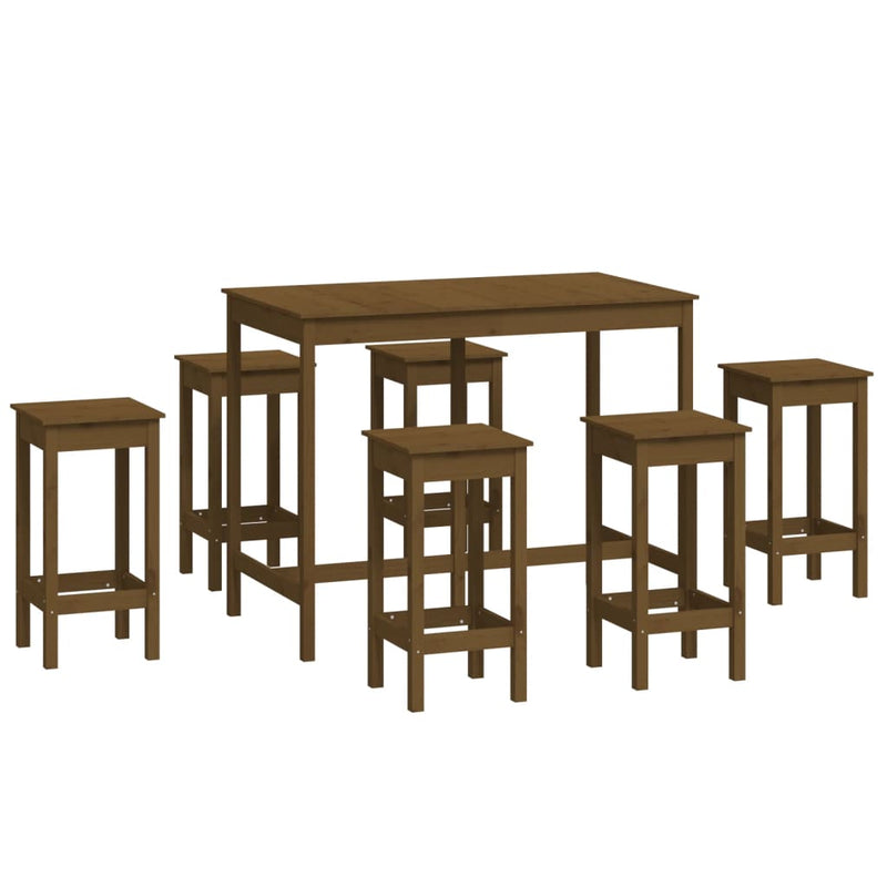 7 Piece Bar Set Honey Brown Solid Wood Pine