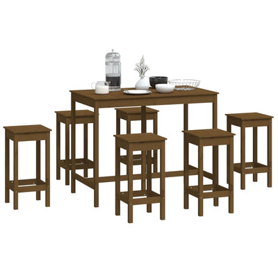 7 Piece Bar Set Honey Brown Solid Wood Pine