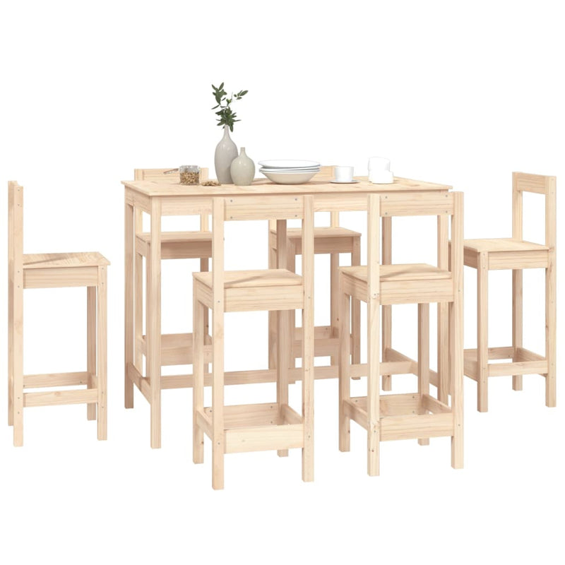 7 Piece Bar Set Solid Wood Pine