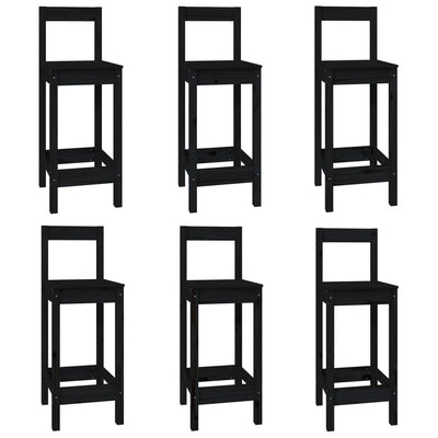 7 Piece Bar Set Black Solid Wood Pine