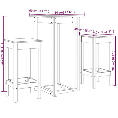 3 Piece Bar Set Solid Wood Pine