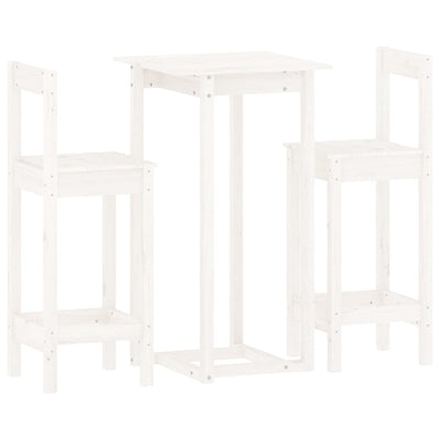 3 Piece Bar Set White Solid Wood Pine