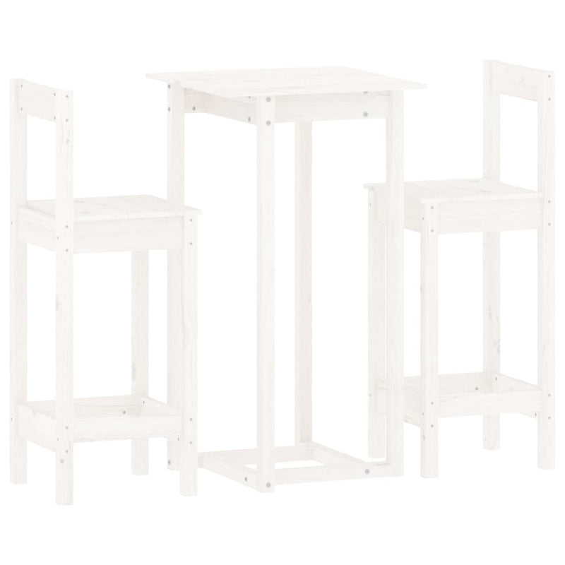 3 Piece Bar Set White Solid Wood Pine