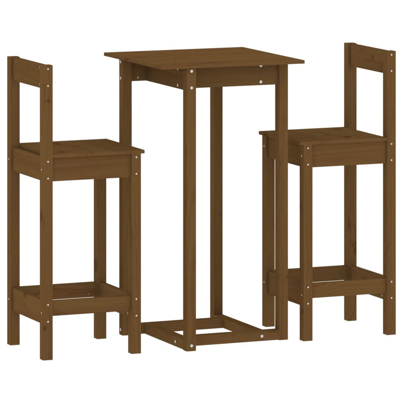 3 Piece Bar Set Honey Brown Solid Wood Pine