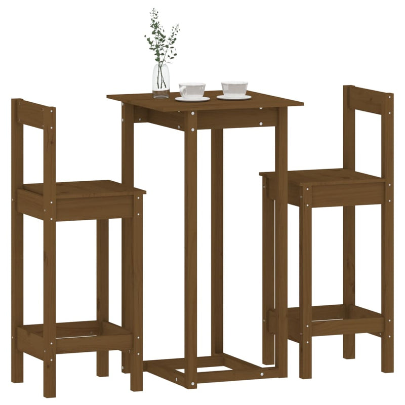 3 Piece Bar Set Honey Brown Solid Wood Pine