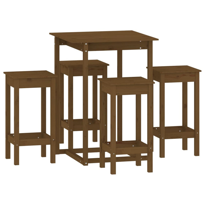 5 Piece Bar Set Honey Brown Solid Wood Pine