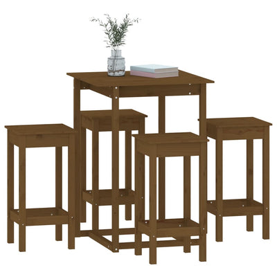 5 Piece Bar Set Honey Brown Solid Wood Pine