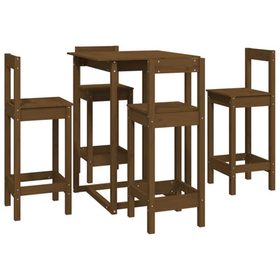 5 Piece Bar Set Honey Brown Solid Wood Pine