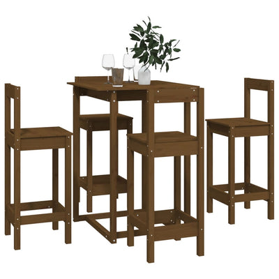 5 Piece Bar Set Honey Brown Solid Wood Pine