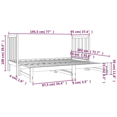 Pull-out Day Bed Honey Brown 2x(90x190) cm Solid Wood Pine