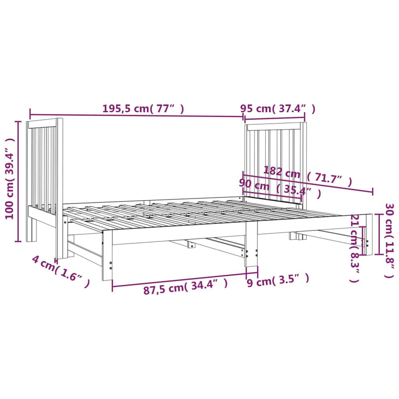 Pull-out Day Bed Honey Brown 2x(90x190) cm Solid Wood Pine