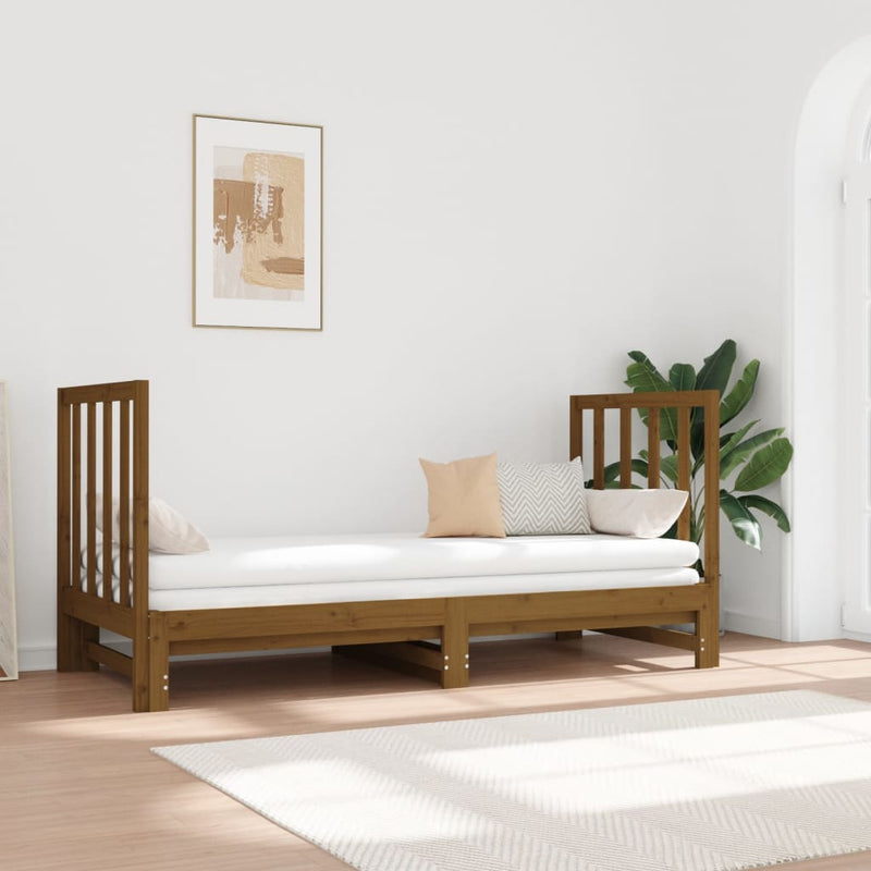 Pull-out Day Bed Honey Brown 2x(90x190) cm Solid Wood Pine