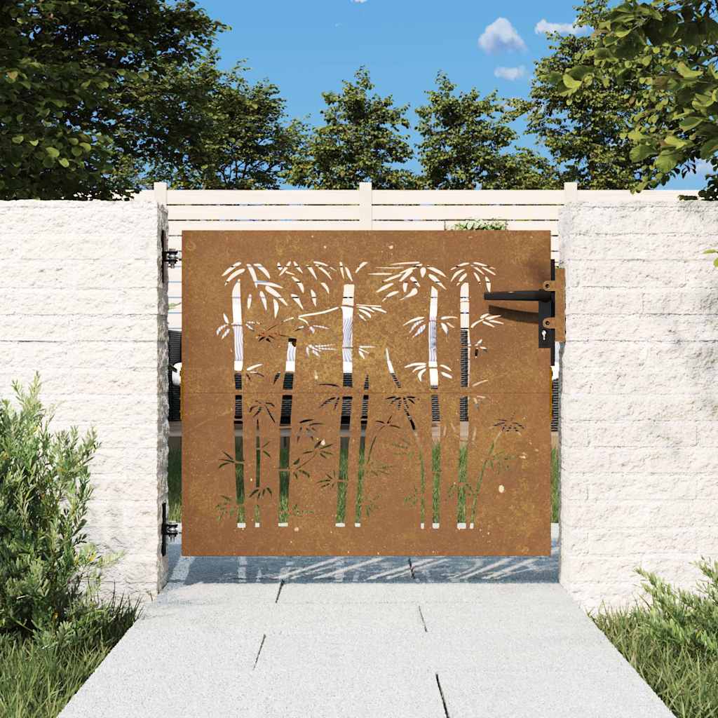 Garden Gate Corten Steel Bamboo Design Rusty 85 x 75 cm