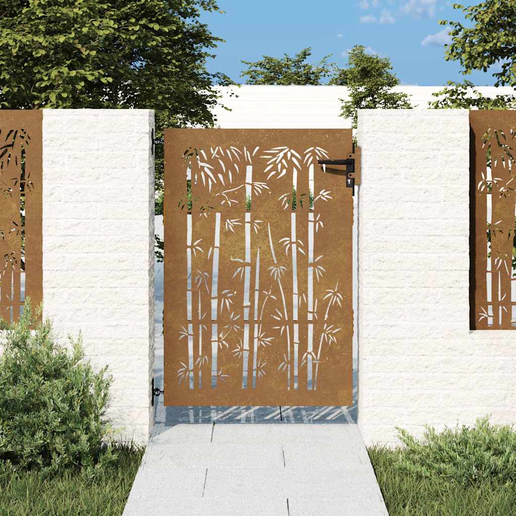 Garden Gate Corten Steel Bamboo Design Rusty